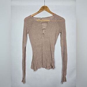 Women's Free People Bae Bae Slub Knit Top Taupe Small Feminine soft girl cottage